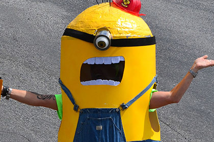 Minion poses for a photograph.